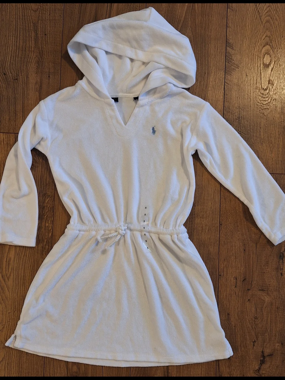 Ralph Lauren White Hooded Kids Cover Up Dress with Logo Size 5T